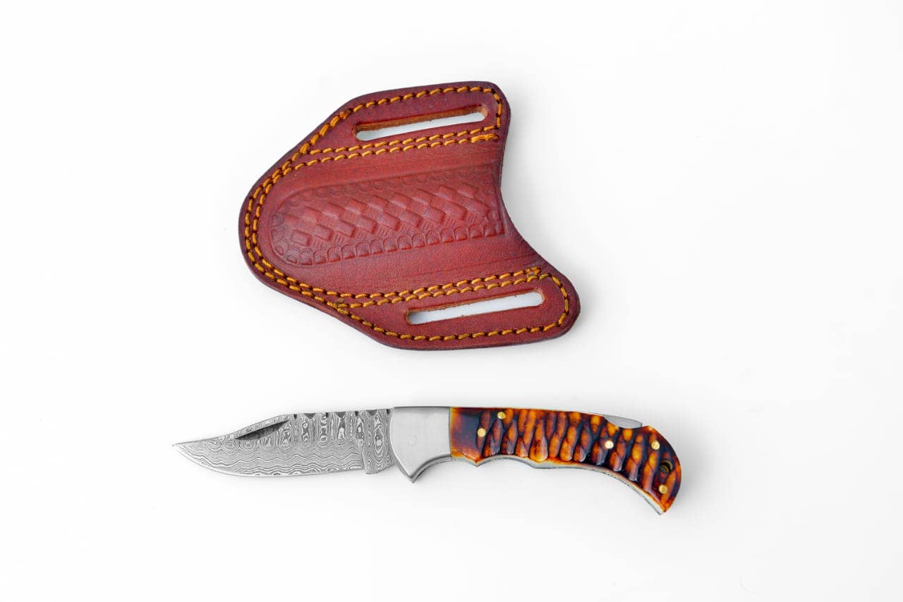 Stag Horn Cut Handle Damascus Folder