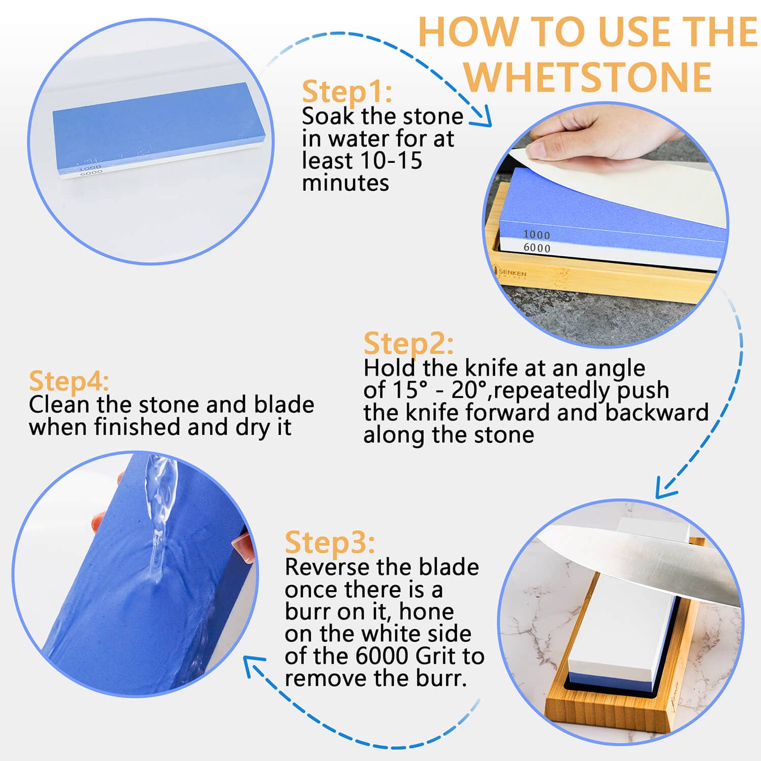 1000 / 6000 Grit Japanese Whetstone, Knife Sharpening Stone