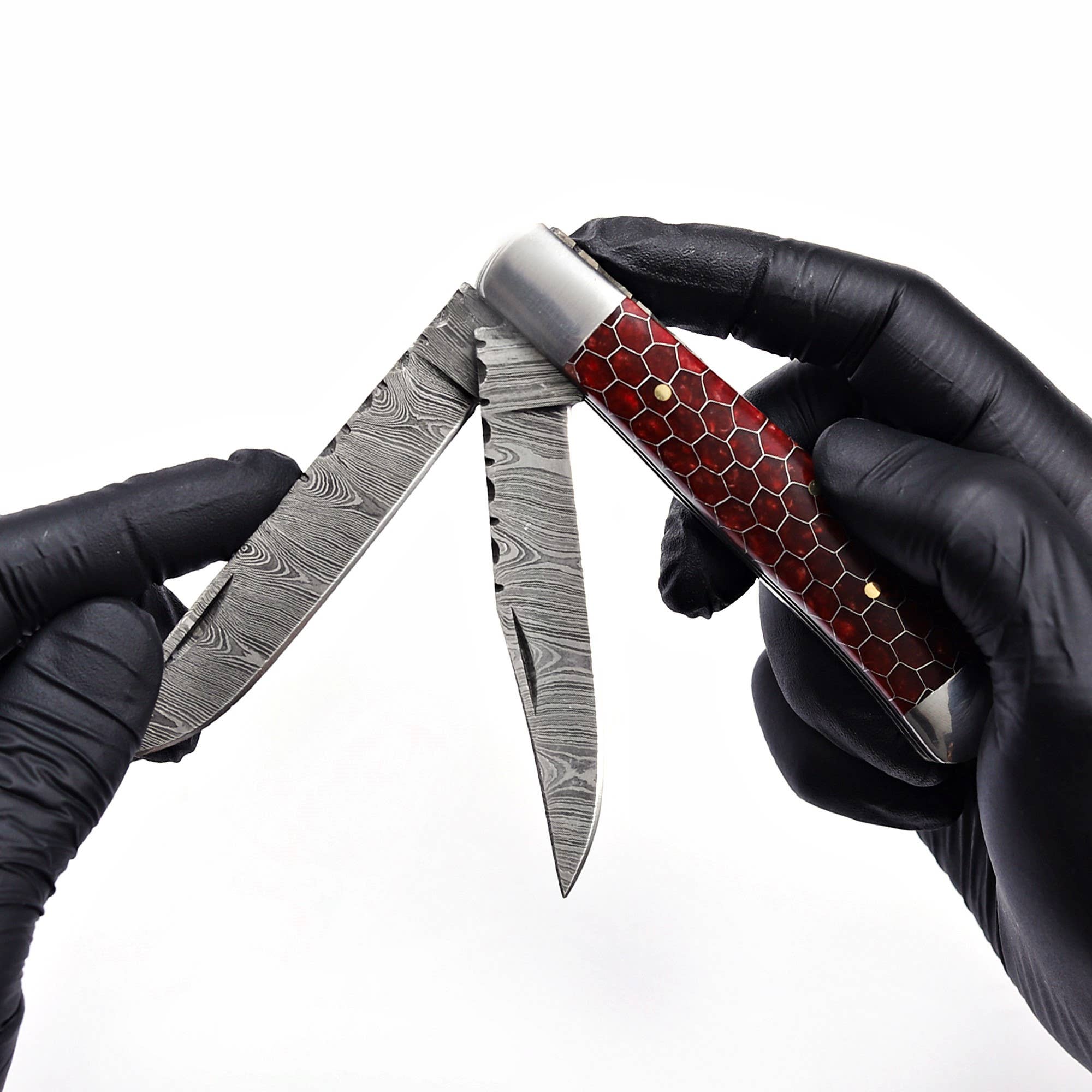 7.5” Handmade damascus pocket knife, brown handle folding knife