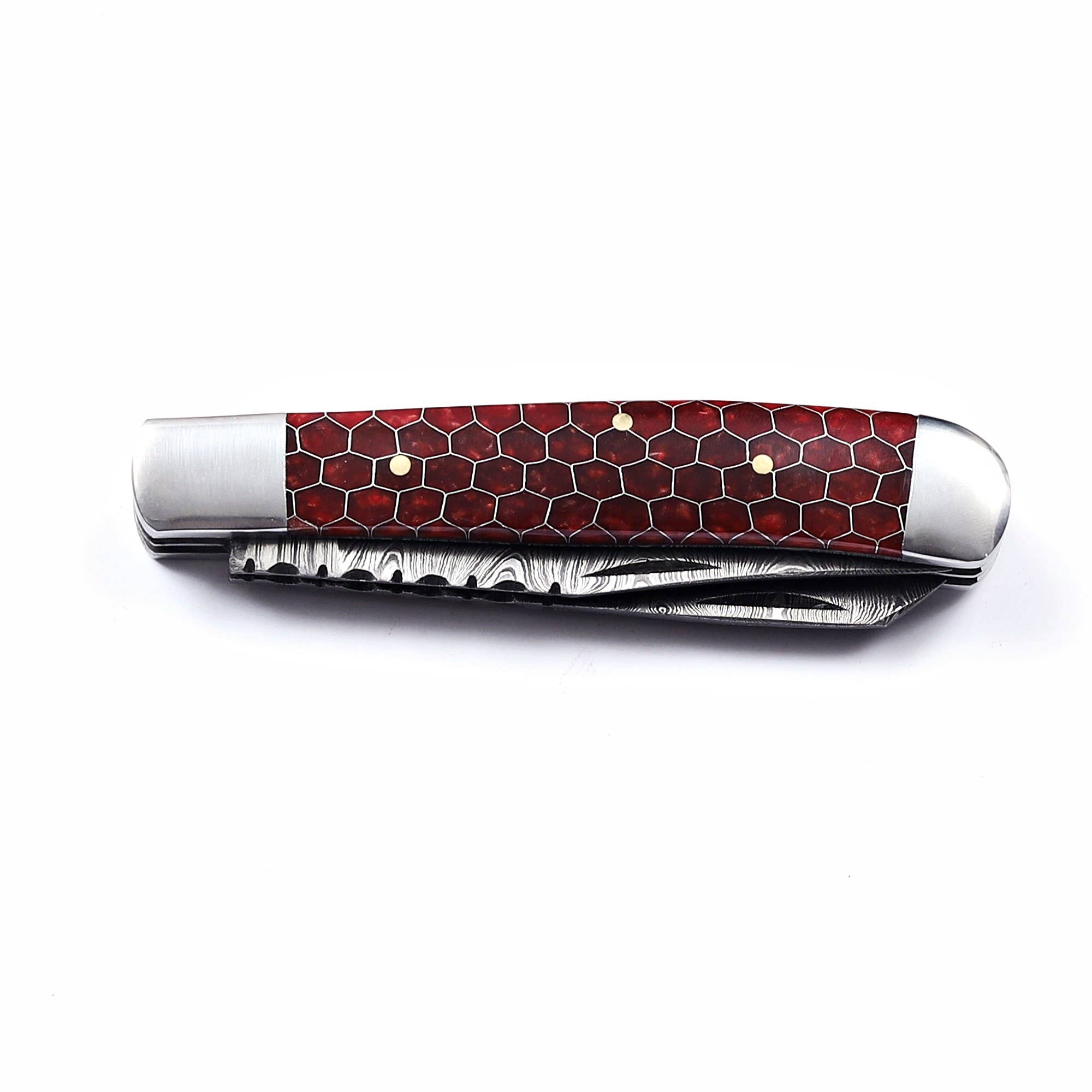 7.5” Handmade damascus pocket knife, brown handle folding knife
