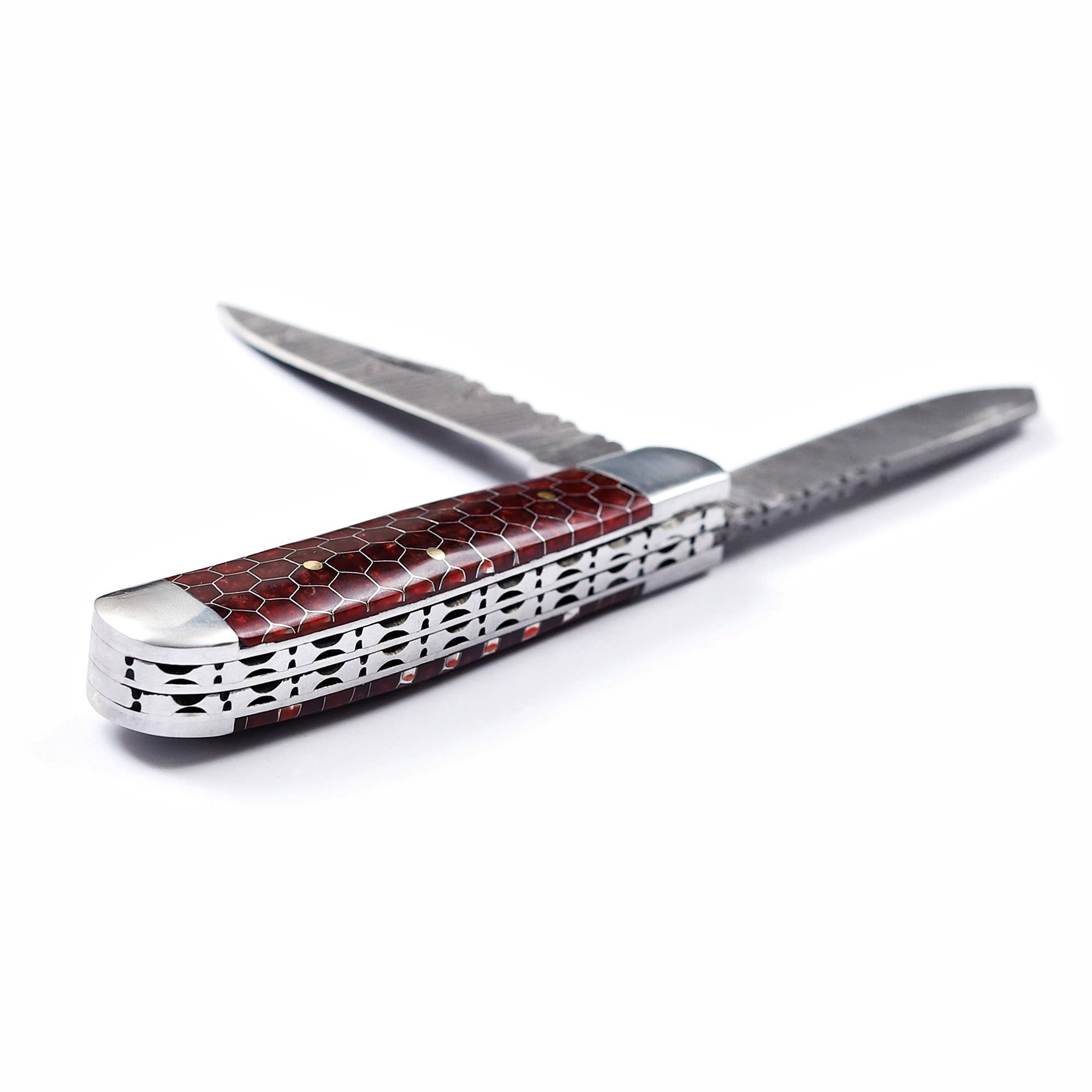 7.5” Handmade damascus pocket knife, brown handle folding knife