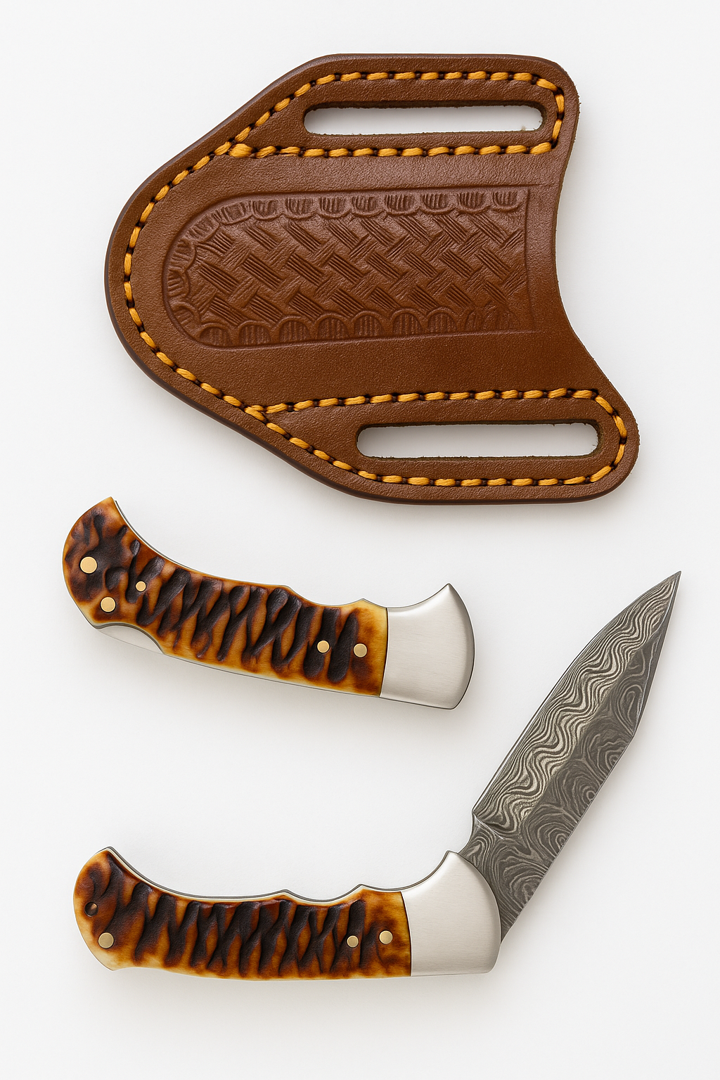 Stag Horn Cut Handle Damascus Folder