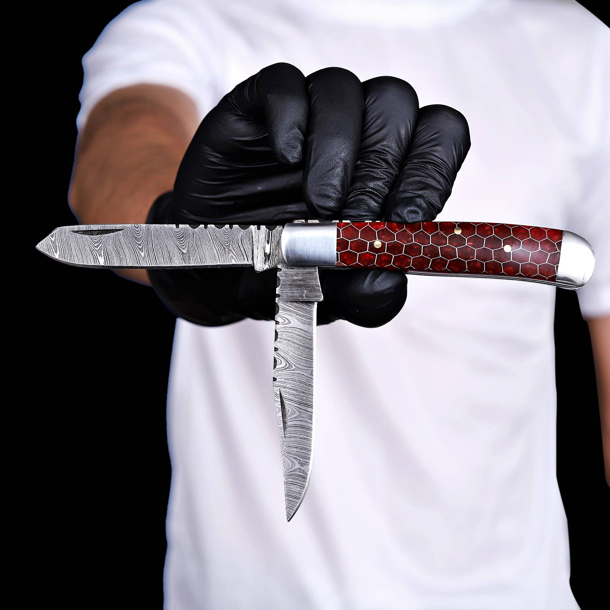 7.5” Handmade damascus pocket knife, brown handle folding knife