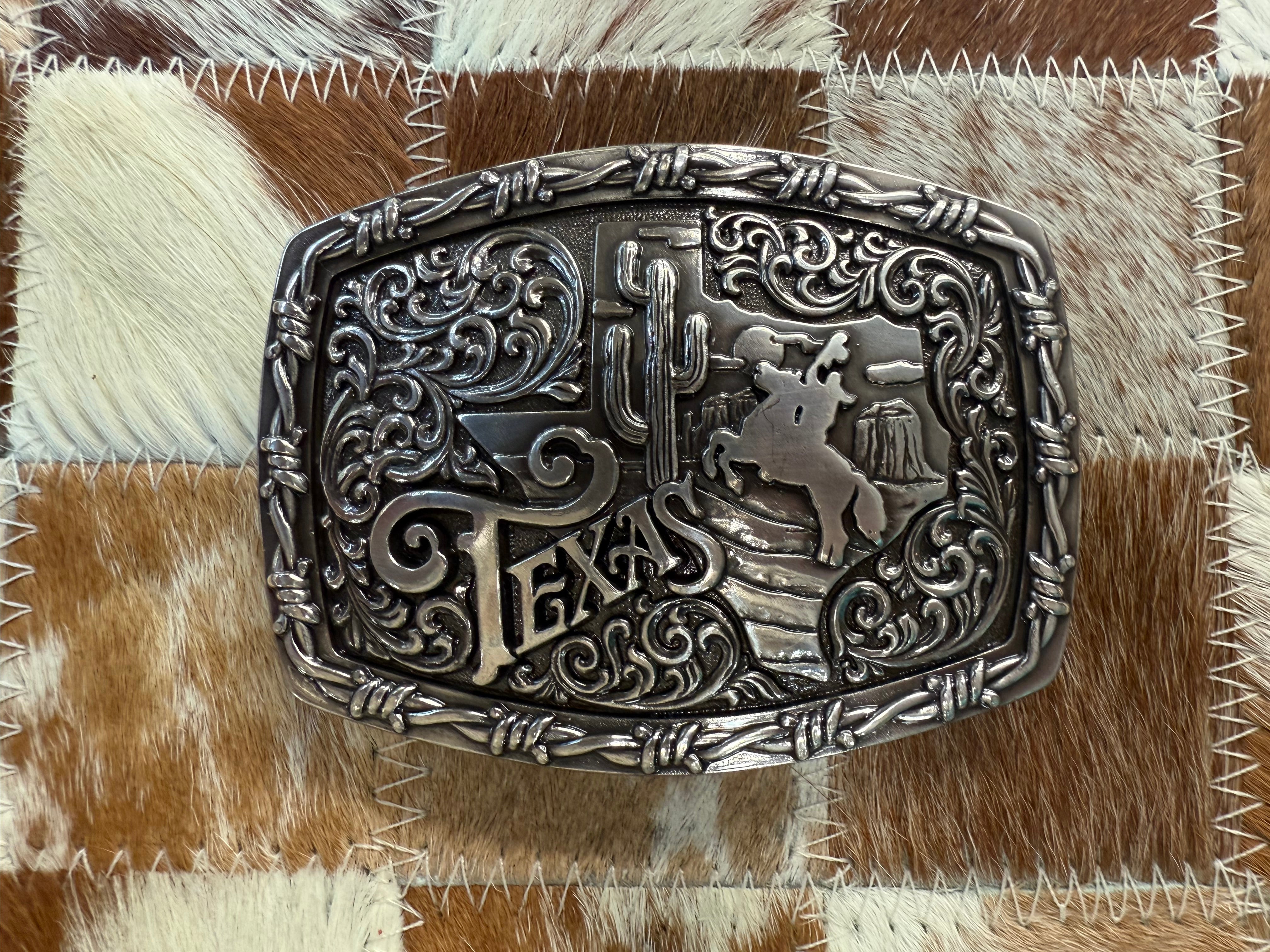 Buckle rect texas cactus horseback