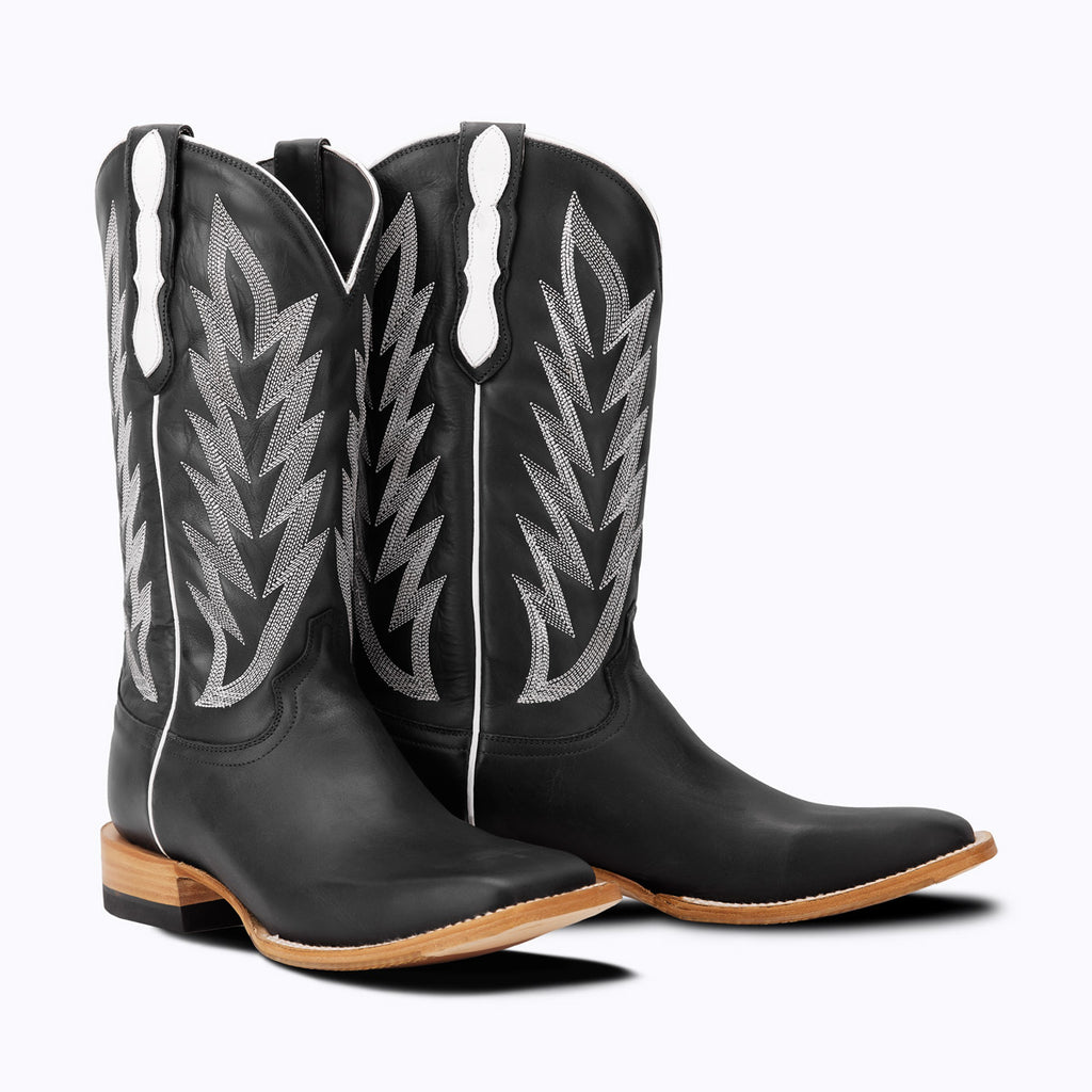 Cowboy Boots Men\'s Black Leather White Top Stitch Size 9 Amazon.com | Cowboy Boots for Men Square Toe Western Boots  main image 2