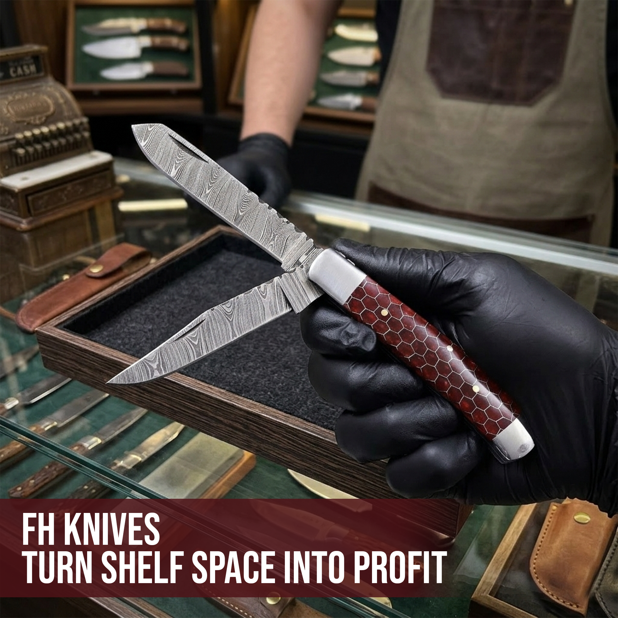7.5” Handmade damascus pocket knife, brown handle folding knife